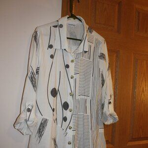 Women's 3/4 sleeve Blouse by NorthStyle size XL Dots & Stripes White Black